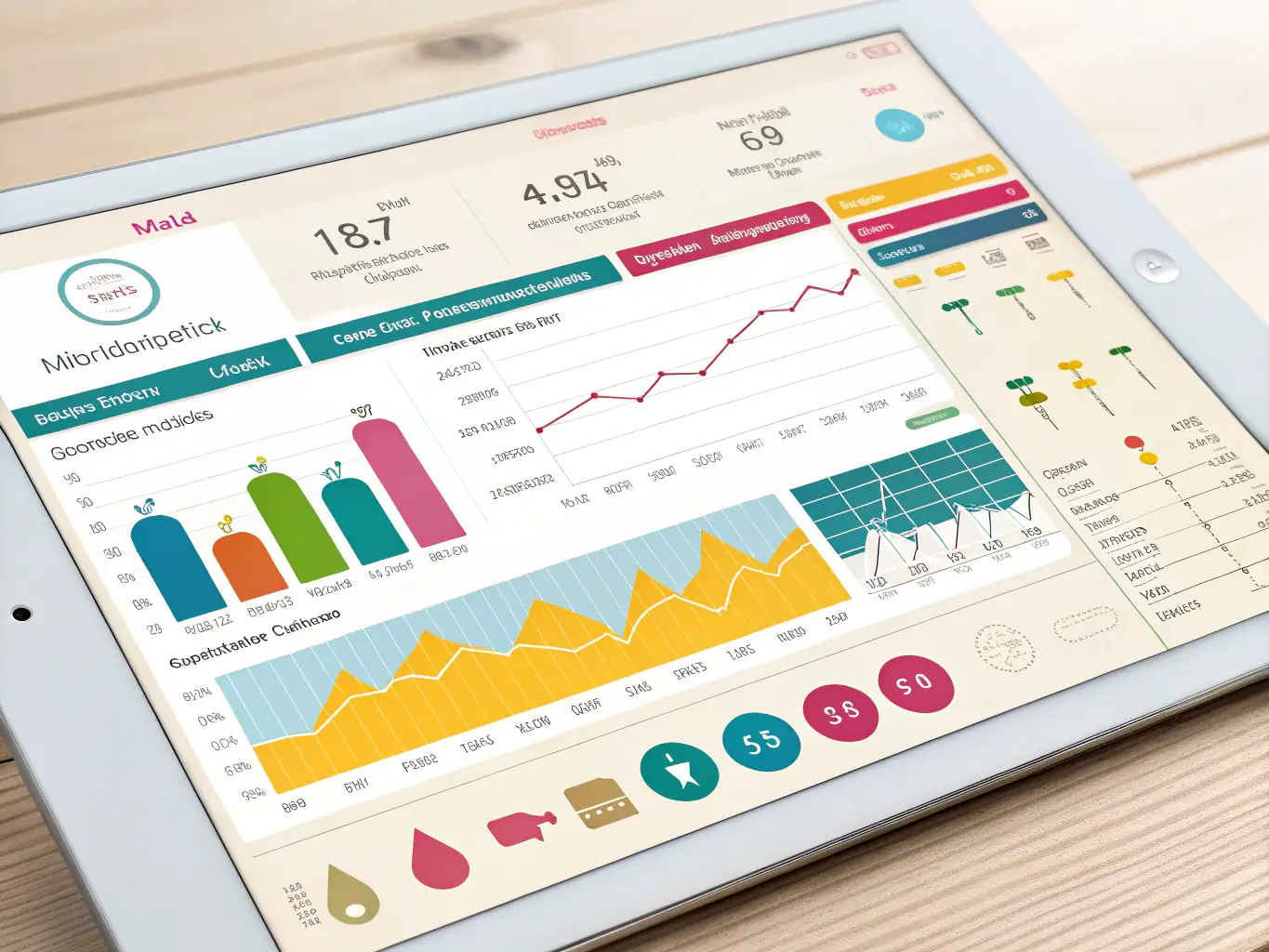 A digital illustration depicting a dairy farm with cows grazing peacefully in the background, overlaid with data visualizations representing increased milk production and reduced operational costs, symbolizing efficiency gains.