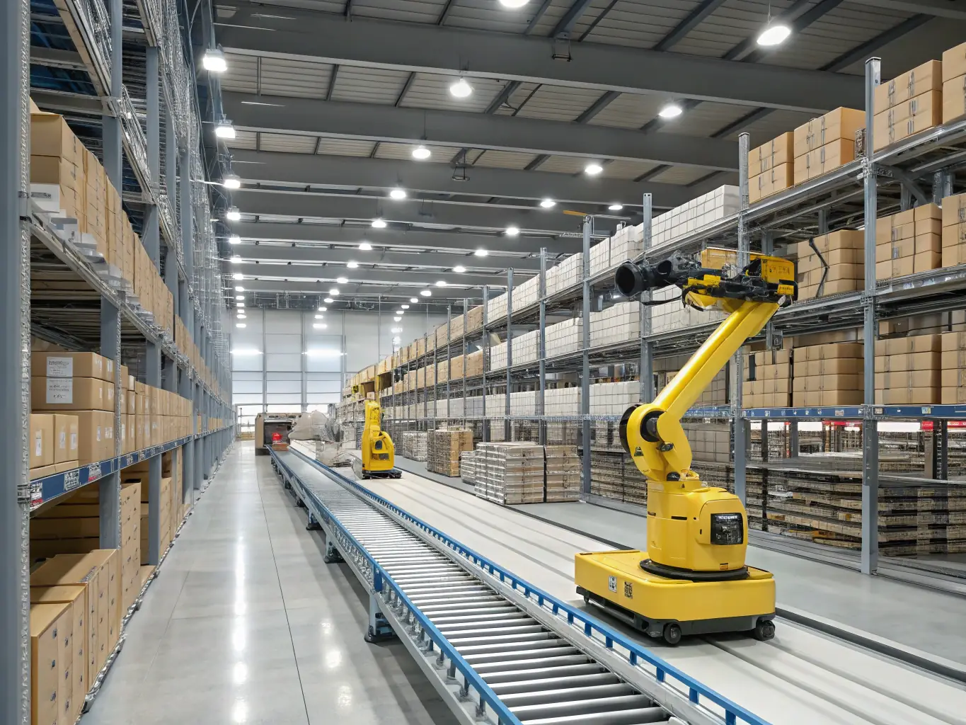 An image depicting a warehouse with automated inventory systems, showcasing efficient inventory management and seamless integration with CPQ Suite Pro, highlighting the reduction of stockouts and overstocking.