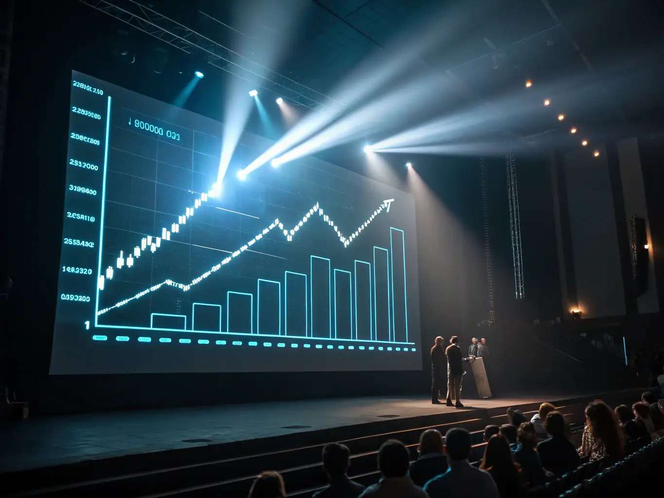 A graph showing upward growth with operational icons representing automation and expansion, symbolizing C-Suite Pro's Scaling Operations service.
