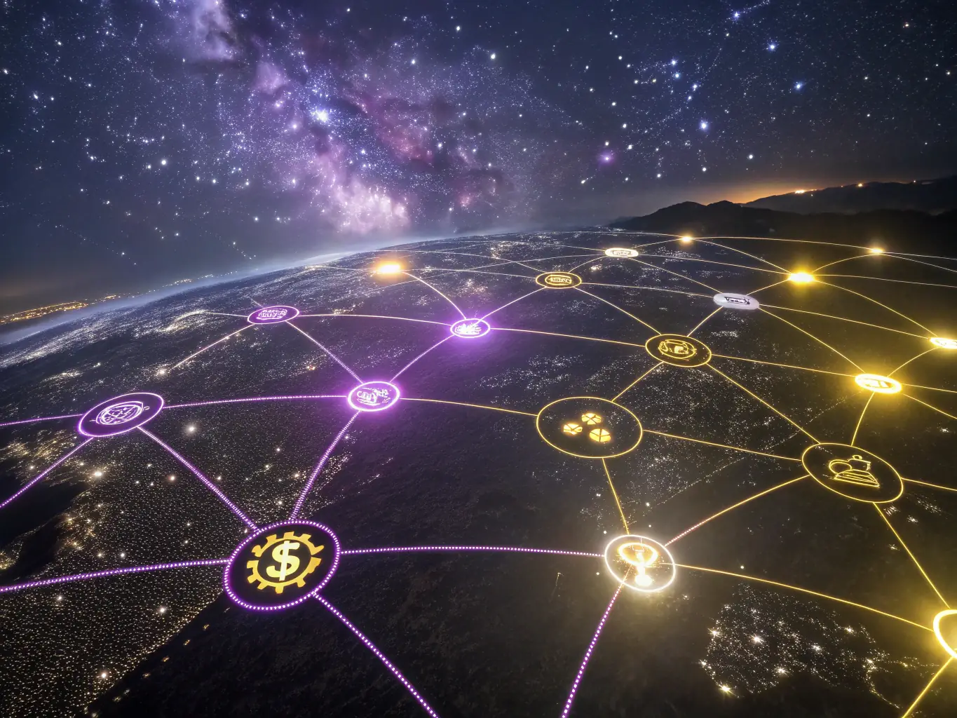 A dynamic image showing a network of interconnected nodes representing business operations scaling, with arrows indicating growth and expansion.